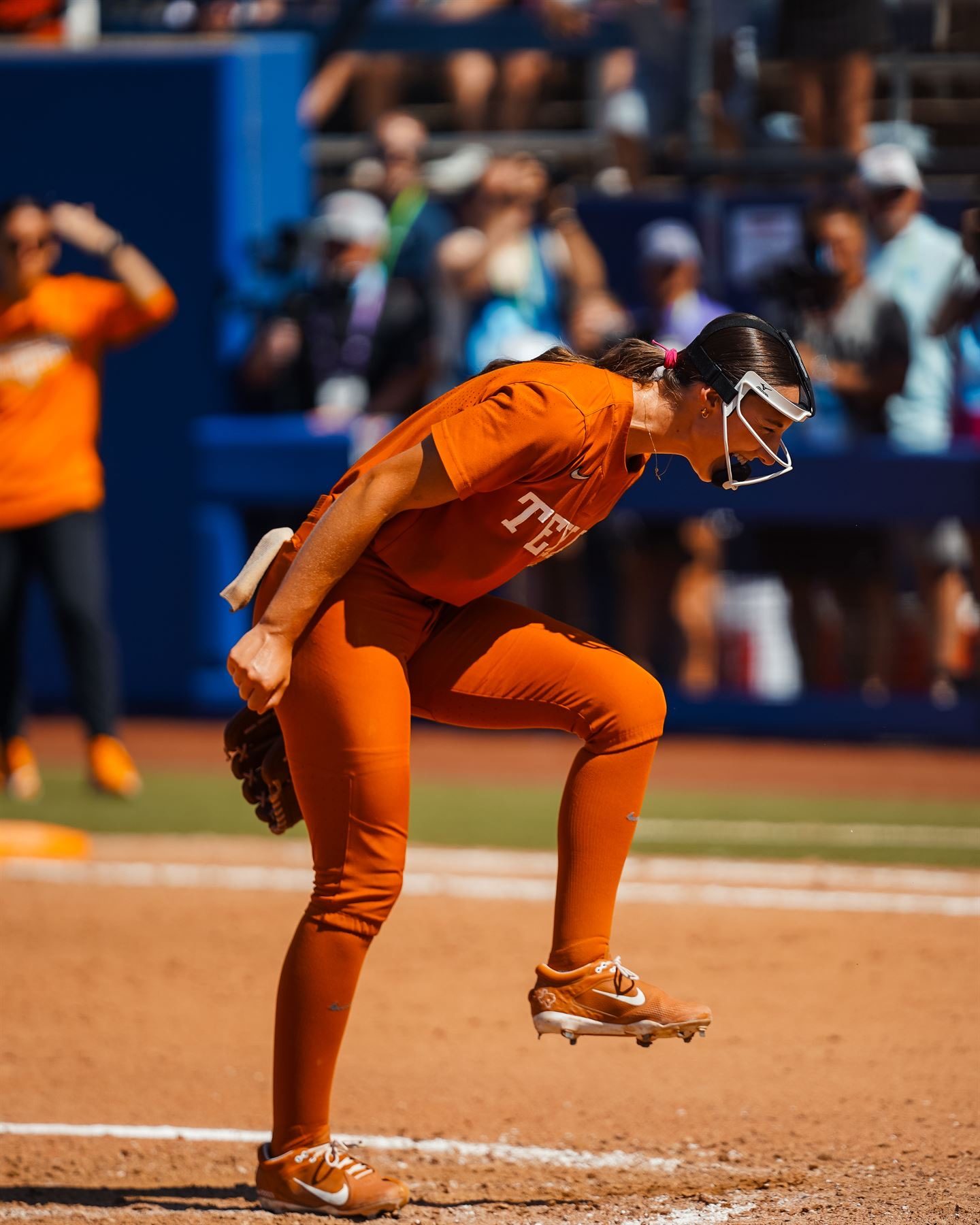 Teagan celebrating a strikeout for Texas